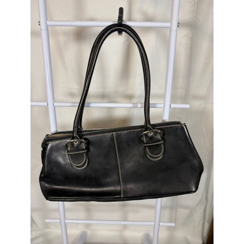 Vintage Y2K Nannini Made in Italy Black Leather East West Shoulder Bag